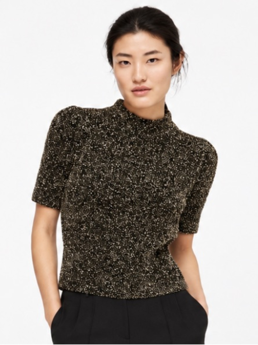 NWOT Kate Spade Dashing Beauty Black Gold Metallic Fuzzy Sweater XS